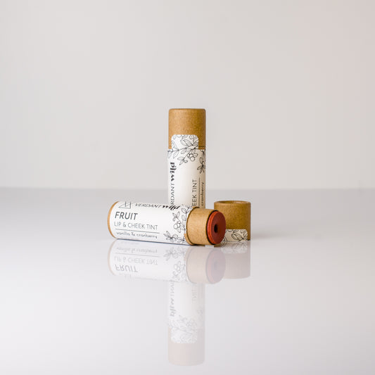 cranberry vanilla lip cheek tint sheer red biodegradable tube open to show texture