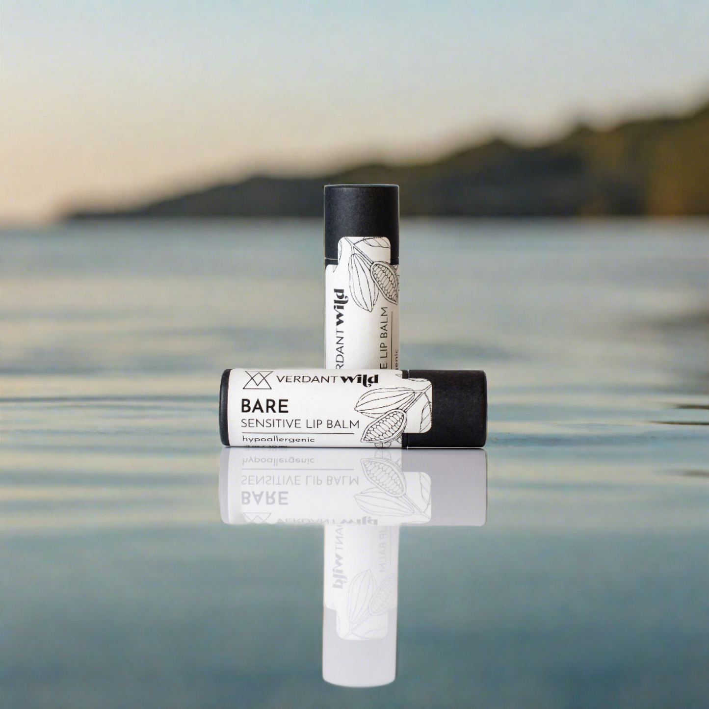 hypoallergenic vegan lip balm for sensitive skin on water