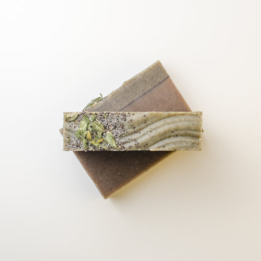 lemon balm, nettle and mugwort shea butter soap top