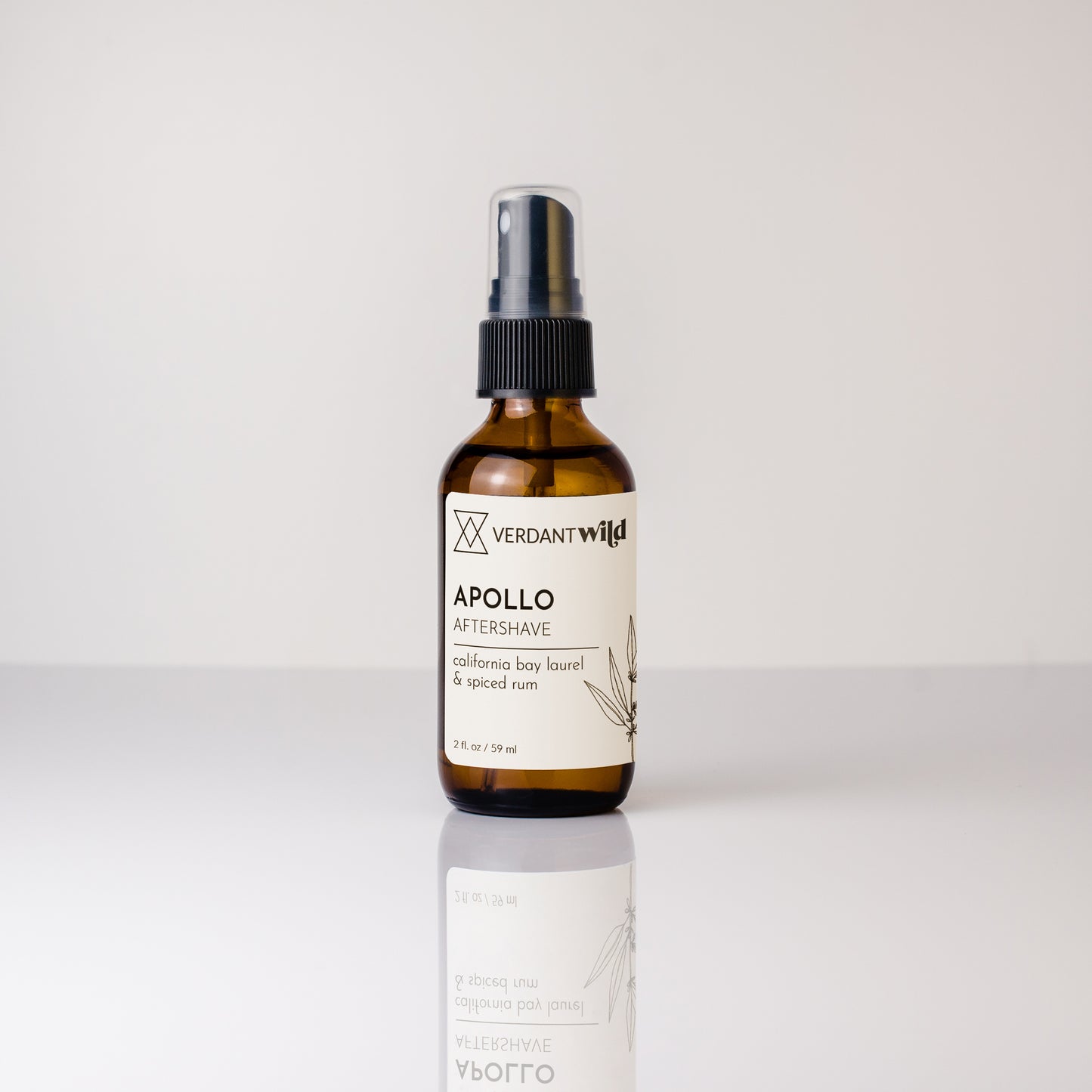 Bottle of Verdant Wild Apollo Aftershave on a white background