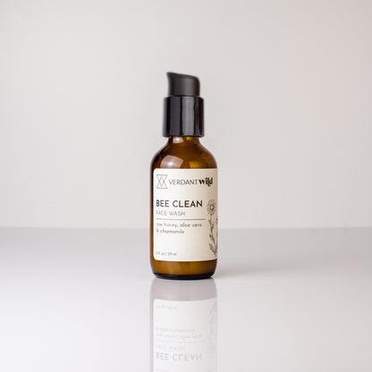 Bottle of Verdant Wild Bee Clean Face Wash on a white background