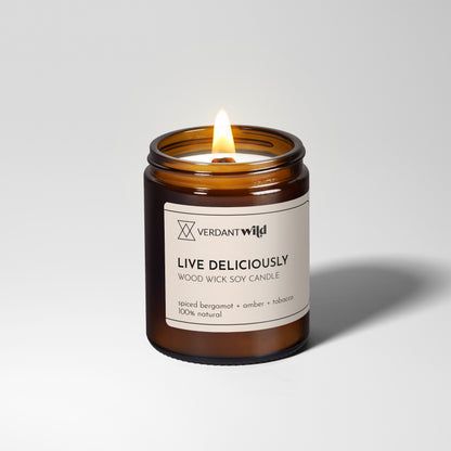 LIVE DELICIOUSLY wood wick soy candle