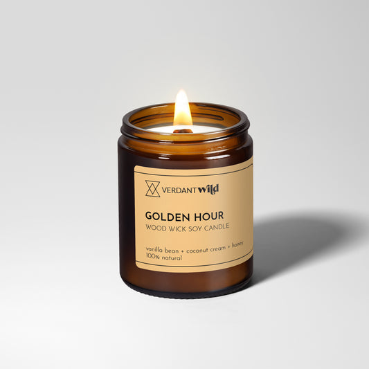 Verdant Wild candle with a label on a light gray background